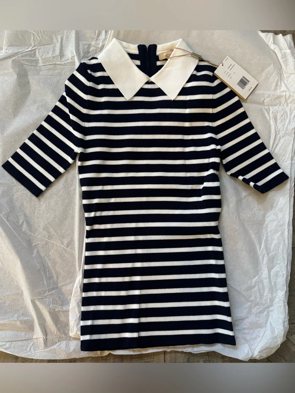 NWT Michael Kors Collection Ribbed Knit Polo – Maritime Navy/White – XS